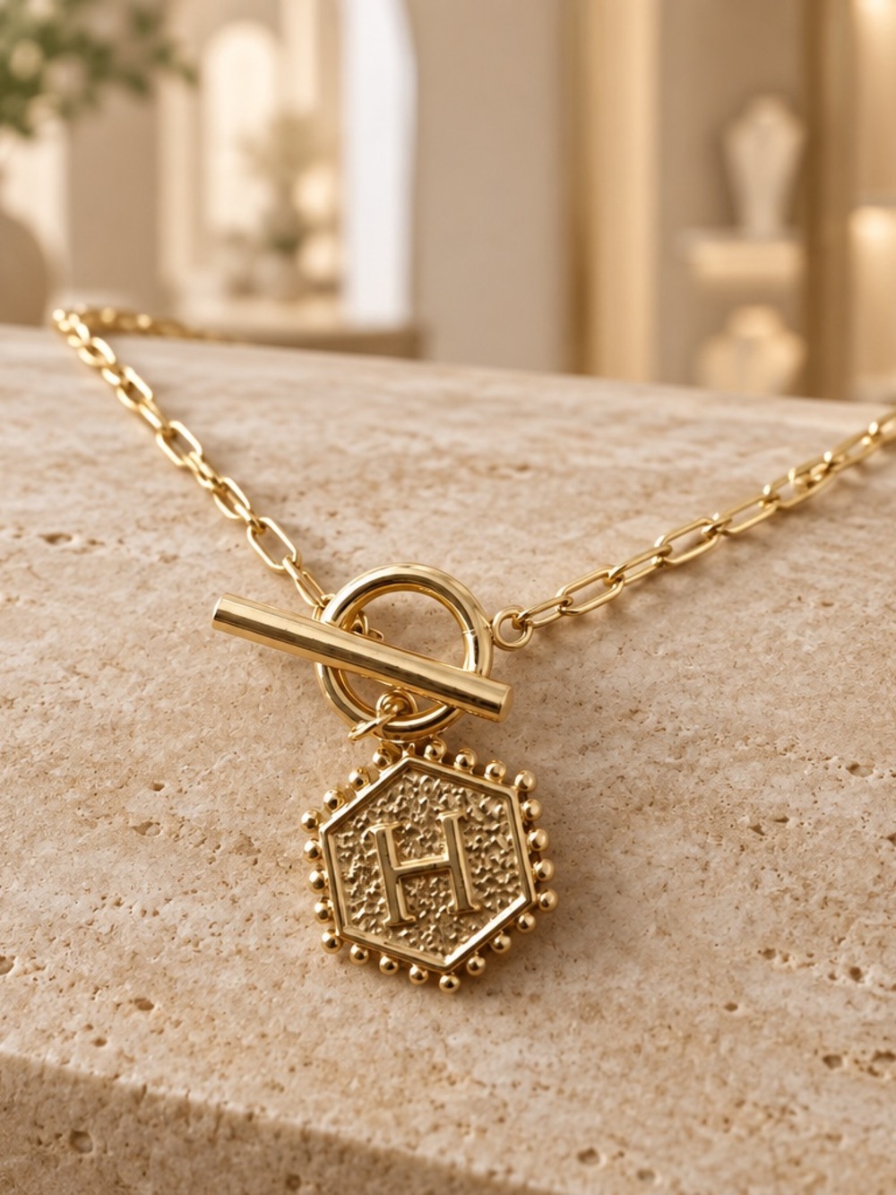 Plunder Gold Hexagon 'H' Toggle Necklace - Women Jewelry